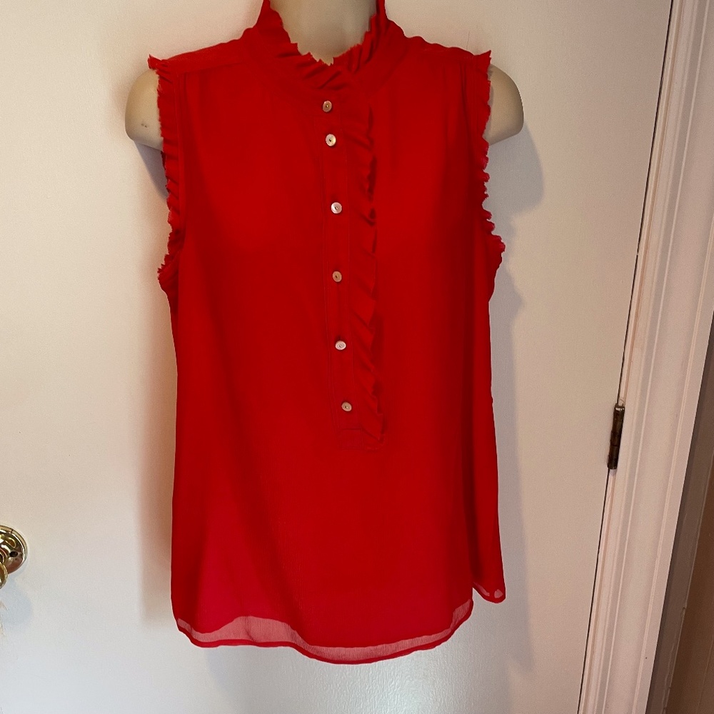 J Crew silk sleeveless blouse with ruffled edges